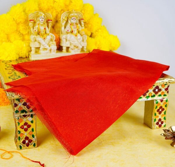 Red Pooja cloth for mandir chauki-  Navratri pooja Diwali pooja - Image 2