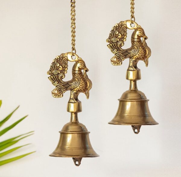 Hanging pure brass bells - peacock design - set of 2 - Image 5