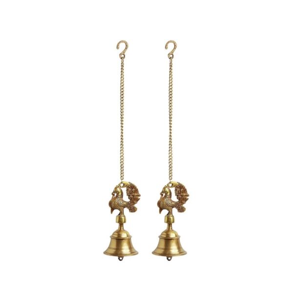 Hanging pure brass bells - peacock design - set of 2 - Image 2