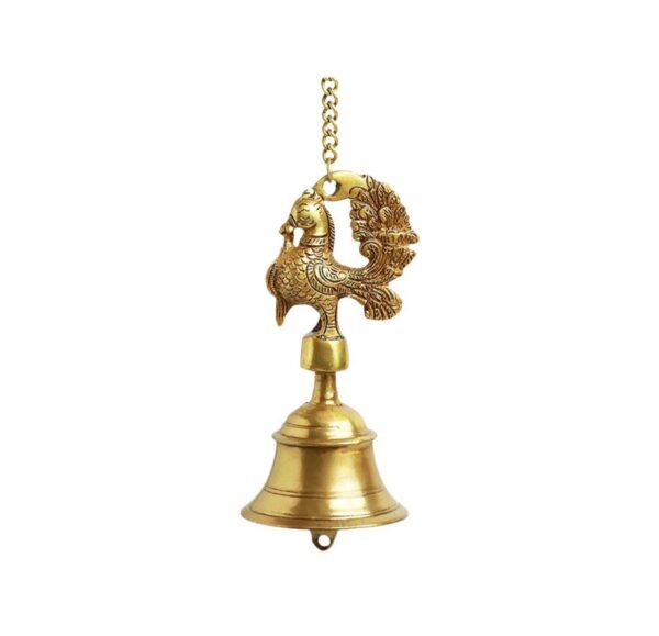 Hanging pure brass bells - peacock design - set of 2 - Image 3