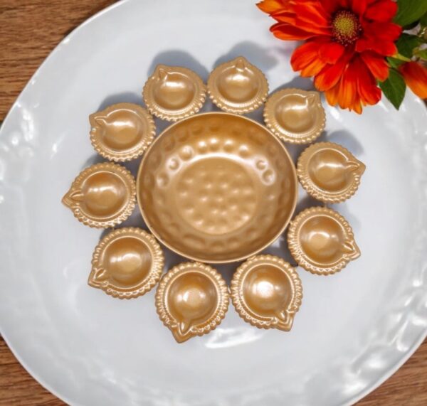 Urli- Golden Deep Diya Jot flower design Urli - Image 3