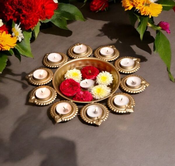 Urli- Golden Deep Diya Jot flower design Urli - Image 5