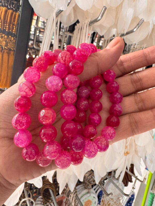 10mm Crimson Pink Crackle Agate Bead Strand – Natural Dyed Agate Beads - Image 3