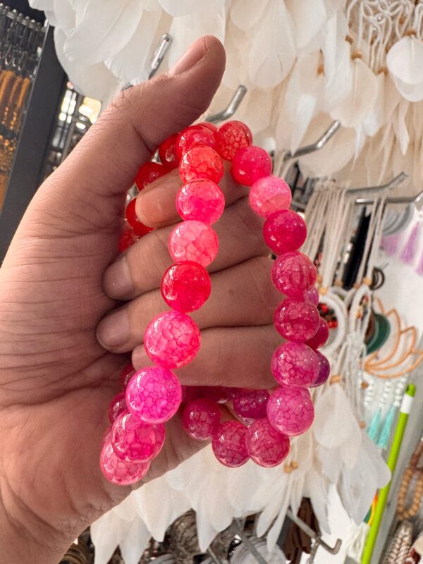 10mm Crimson Pink Crackle Agate Bead Strand – Natural Dyed Agate Beads - Image 2