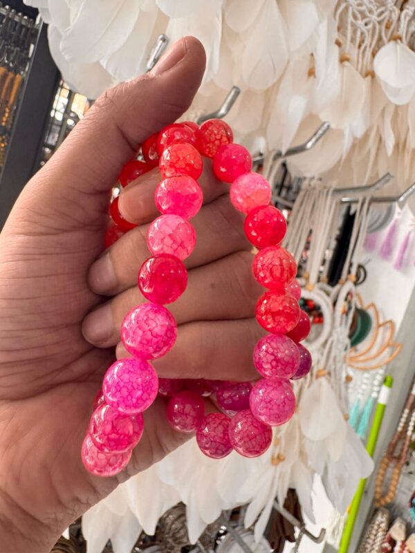 10mm Crimson Pink Crackle Agate Bead Strand – Natural Dyed Agate Beads