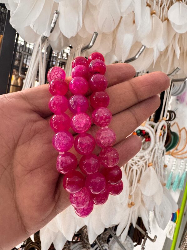 10mm Crimson Pink Crackle Agate Bead Strand – Natural Dyed Agate Beads - Image 4