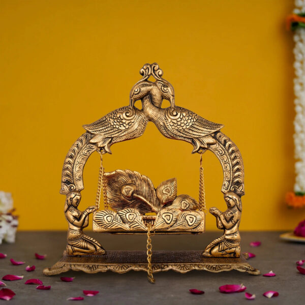 Buy Gold Polish & Double Peacock Design Palana Online Traditional Gokulashtami Palna for Janamshatmi & Janam Ashtmi Vran - Image 3