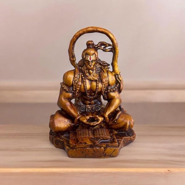 Resin Hanuman Ji Idol for Car Dashboard Meditation Pose Gold Finish - Image 4