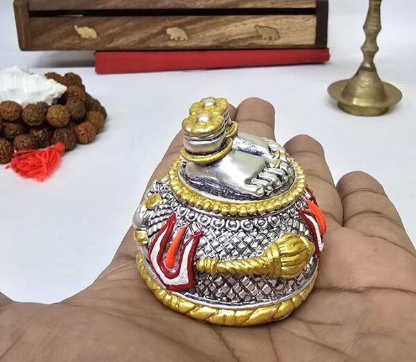 Lord Hanuman Charan Paduka Silver Plated Gold Antique Matte Idol - Image 11