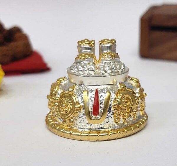 Lord Hanuman Charan Paduka Silver Plated Gold Antique Matte Idol - Image 2