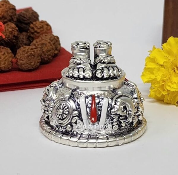 Lord Hanuman Charan Paduka Silver Plated Gold Antique Matte Idol - Image 4
