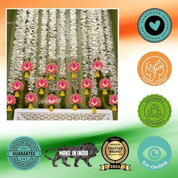 Diwali Flower Divya Lotus Hanging White Artificial Flowers Jhumki Style Door Hanging Wall Decoration - Image 11