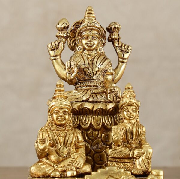 Brass Handcrafted Lord Kuber with Goddess Lakshmi and Chitralekha Idol for Pooja