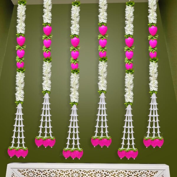 Diwali Flower Divya Lotus Hanging White Artificial Flowers Jhumki Style Door Hanging Wall Decoration - Image 7