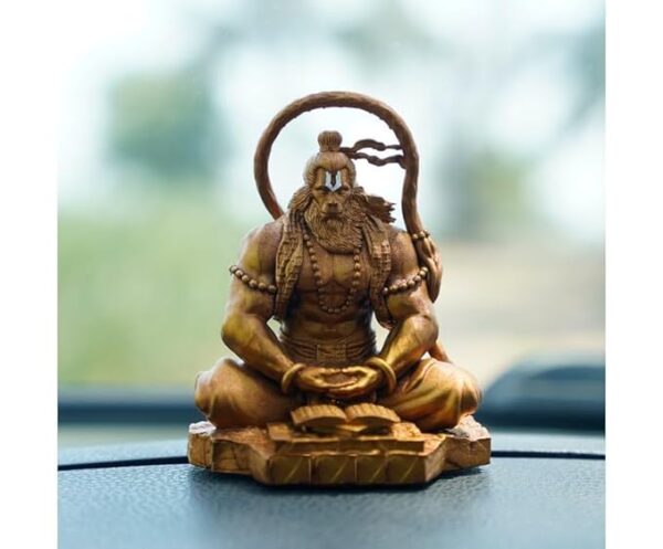 Resin Hanuman Ji Idol for Car Dashboard Meditation Pose Gold Finish