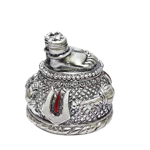 Lord Hanuman Charan Paduka Silver Plated Gold Antique Matte Idol - Image 6