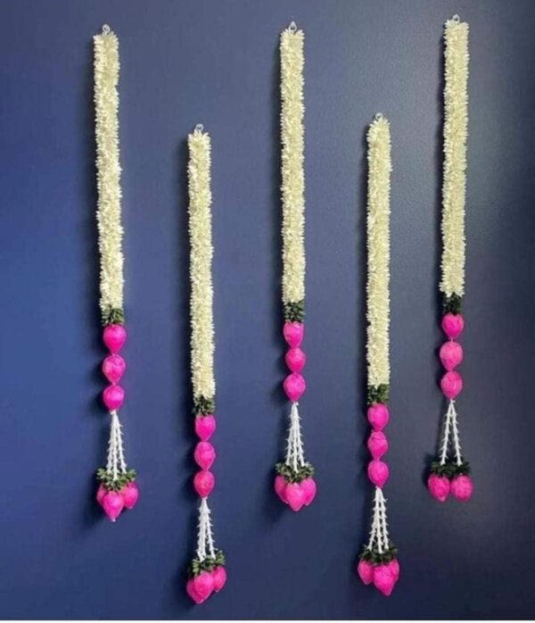 Diwali Flower Divya Lotus Hanging White Artificial Flowers Jhumki Style Door Hanging Wall Decoration - Image 4