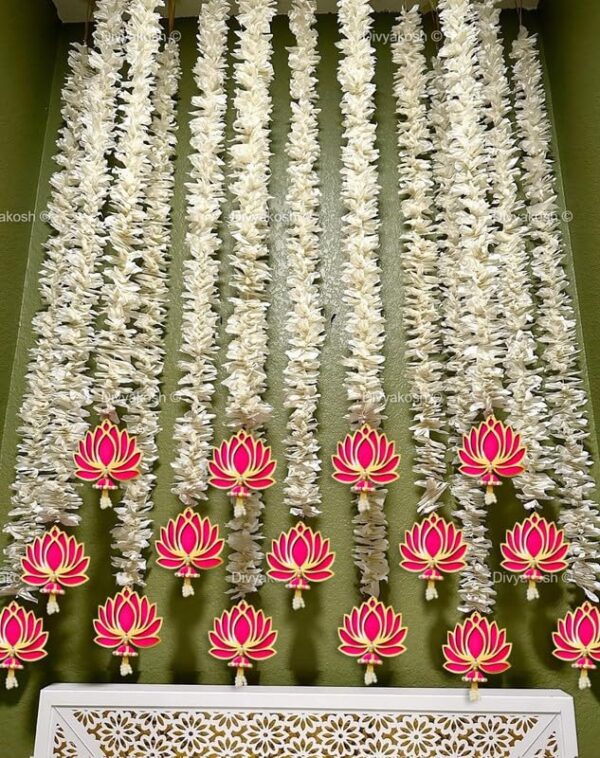 Diwali Flower Divya Lotus Hanging White Artificial Flowers Jhumki Style Door Hanging Wall Decoration