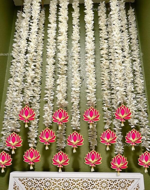Diwali Flower Divya Lotus Hanging White Artificial Flowers Jhumki Style Door Hanging Wall Decoration - Image 9