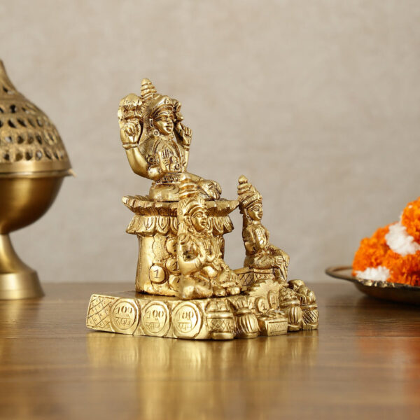 Brass Handcrafted Lord Kuber with Goddess Lakshmi and Chitralekha Idol for Pooja - Image 4