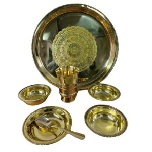Sanatan Siddhi 7-Piece Pure Brass Bhojan Set Traditional Pital Thali