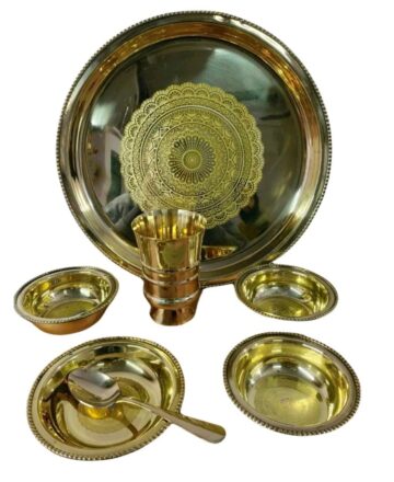 Sanatan Siddhi 7-Piece Pure Brass Bhojan Set Traditional Pital Thali
