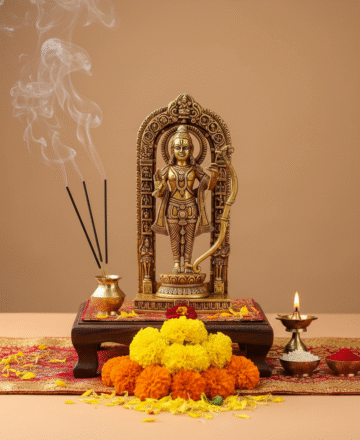 Pure Brass Lord Rama Idol – Hindu God Ram Statue for Home Mandir, Pooja Room, Spiritual Gift, Religious Decor, Festival Worship, Ram Navami Idol 7 inches