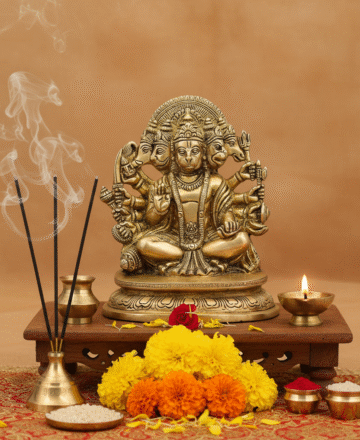 Ashtadhatu Brass Panchmukhi Hanuman Ji Idol for Home Temple Pooja Decoration and Gifting – Spiritual Murti for Protection and Positivity 6 inches