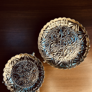 Metal silver urli tray for decor and gift set of 2 - 6 and 8 inches